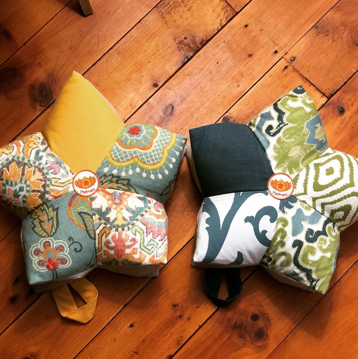 Padmani Original Lotus Pillows combine fun and function while offering superior support. Each pillow is lovingly constructed with tremendous attention to detail. The loop style handle provides portability, while our medium weight upholstery fabrics ensure